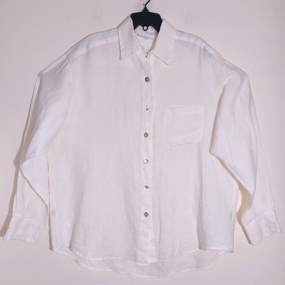 BRYN WALKER Ivory 100% Linen Button Up Shirt Women's Relaxed Fit Made in USA EUC - Picture 2 of 10